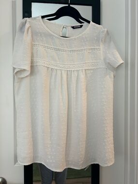 BTFBM White Swiss Dot Lace-Yoke Women's Summer Spring Blouse